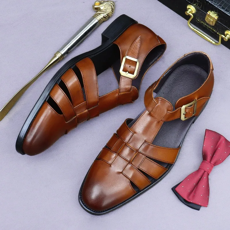 Summer New Top Layer Cowhide Genuine Leather Sandals Fashionable Casual Comfortable Shoes for Men