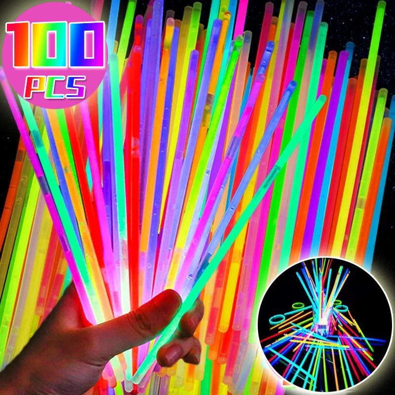 10/100 pçs brilho varas brinquedo fluorescência brilhando no escuro diy pulseira colar luminoso glowstick aniversário festa de casamento decoração