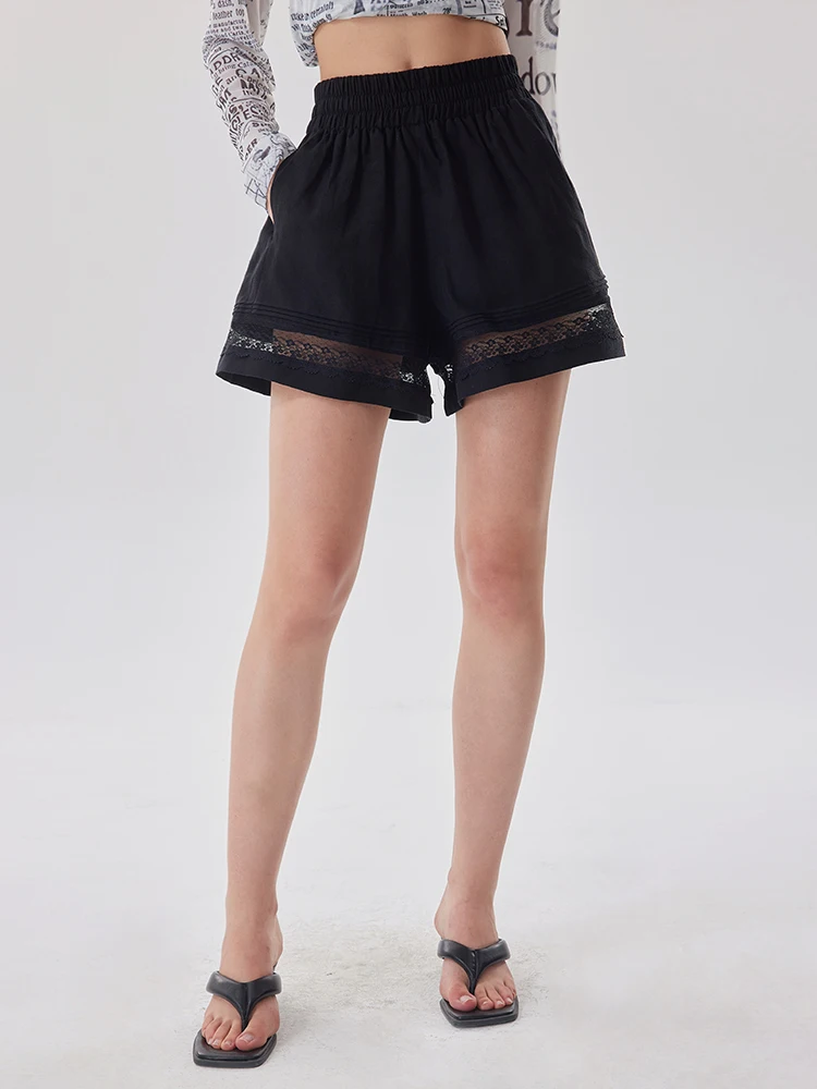 OoofYang Lace Splicing A-Line ort Pants Women's Summer High Waist Casual  orts Thinming Versatile Five-Point Pants