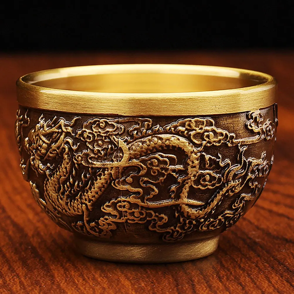 

Copper Tea Cup Goblet Teaware Unique Vintage Pattern Chinese Style Retro Brass Mug Durability Symbolism Dragon