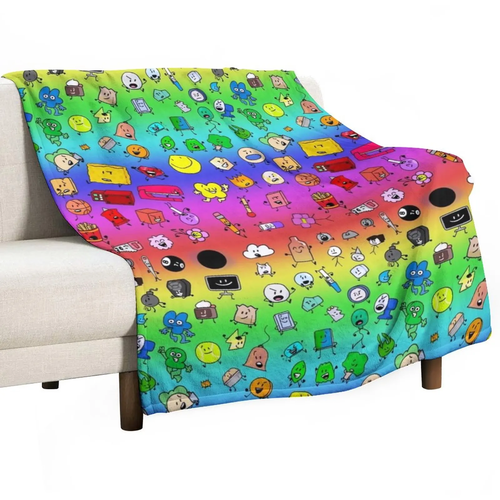 

BFDI All Characters (Rainbow) Throw Blanket Sofas Tourist Blanket Camping Blanket