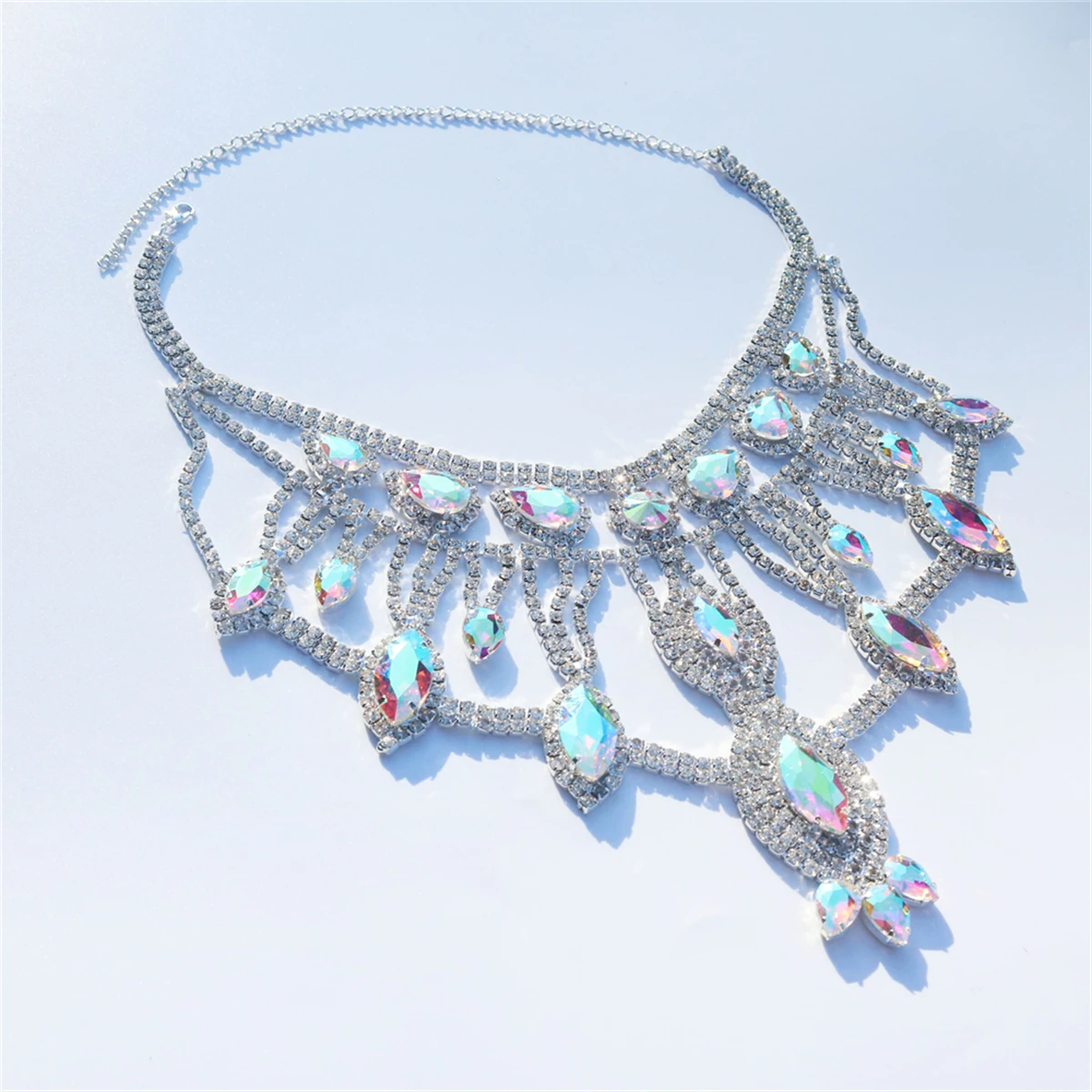 Fashion Exaggeration Multilayer Rhinestone Chunky Chain Heavy Crystal Choker Statement Necklaces for Women Charm Pendant Jewelry