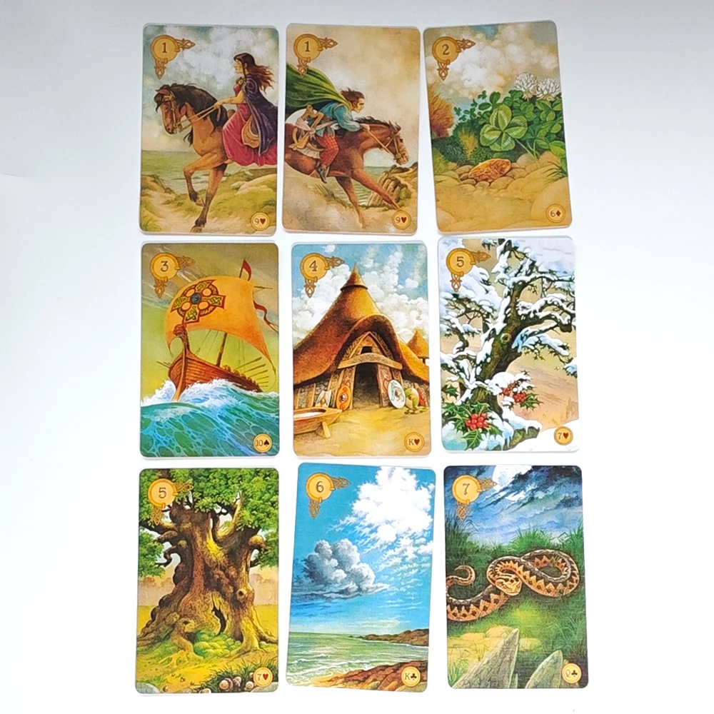 Keltisches Lenormand-Deck, 45 Stück, Lenormand-Karten, 9 x 6 cm, bunte Kunstwerke, gedruckt auf 350 g/m2 doppelt geprägtem Karton