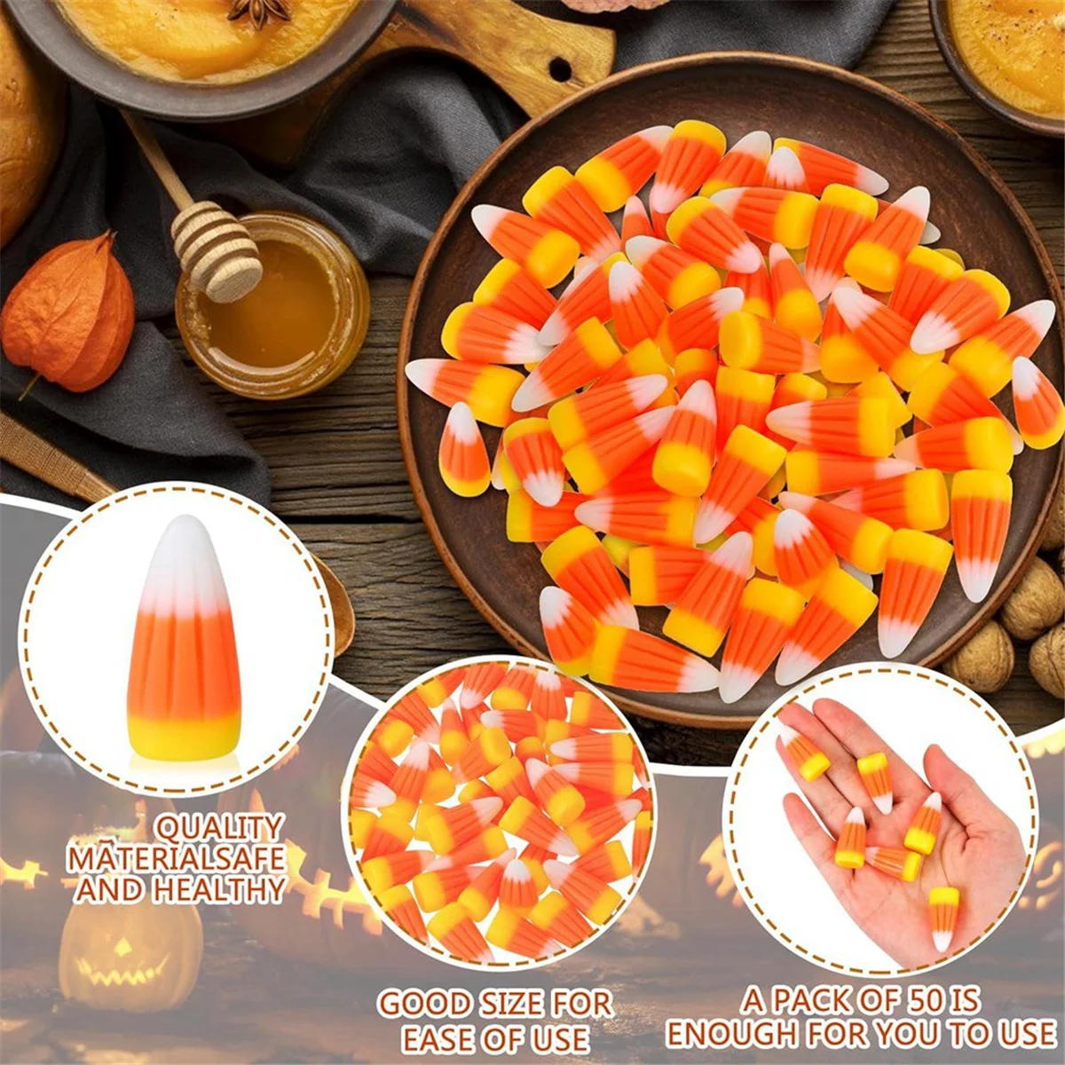 50 buah permen Resin Halloween jagung buatan 3D permen jagung manik jatuh palsu jagung Scrapbooking hiasan