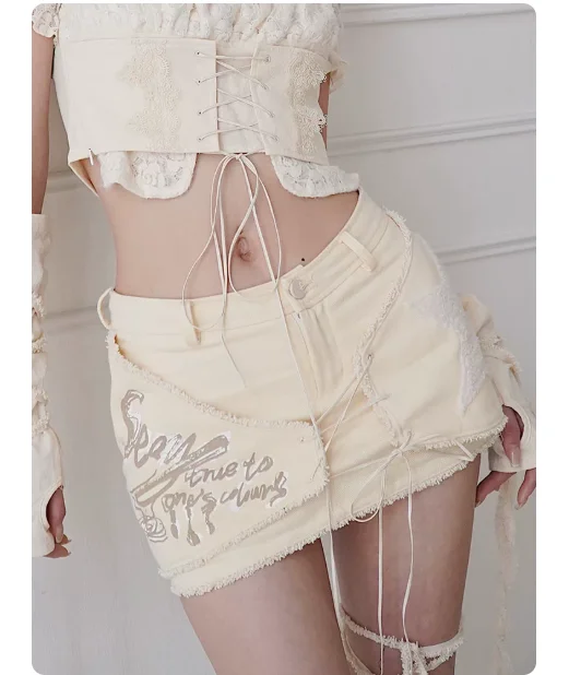 Summer New Sexy Low-rise Punk Beige Mini Short Skirt Pants Fashion Versatile Age Reduction Temperament Sweet Cool Girl Skirts