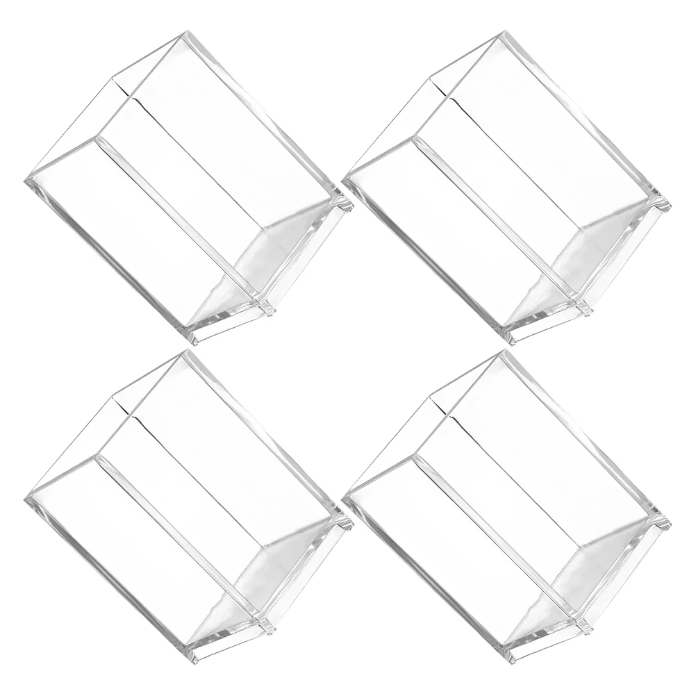 

4pcs Acrylic Pen Holder Makeup Brush Bucket Desktop Storage Organizer Transparent Stationery Container Box Smooth