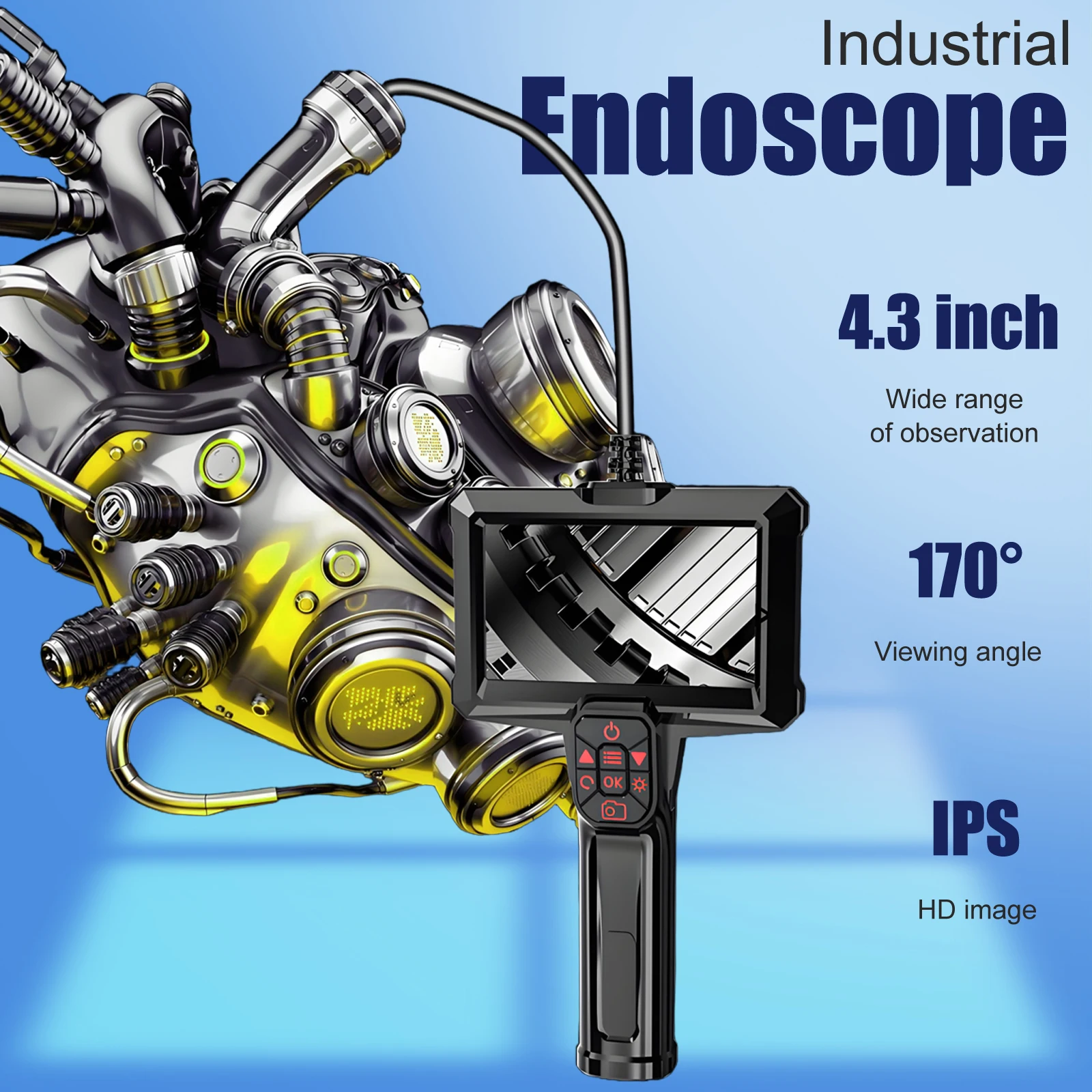 4.3" LCD Endoscope Camera with Light HD 1080P IP67 Waterproof Borescope Camera 8 LED Lights 32GB Card for Sewer Pipe HVAC Car image 2