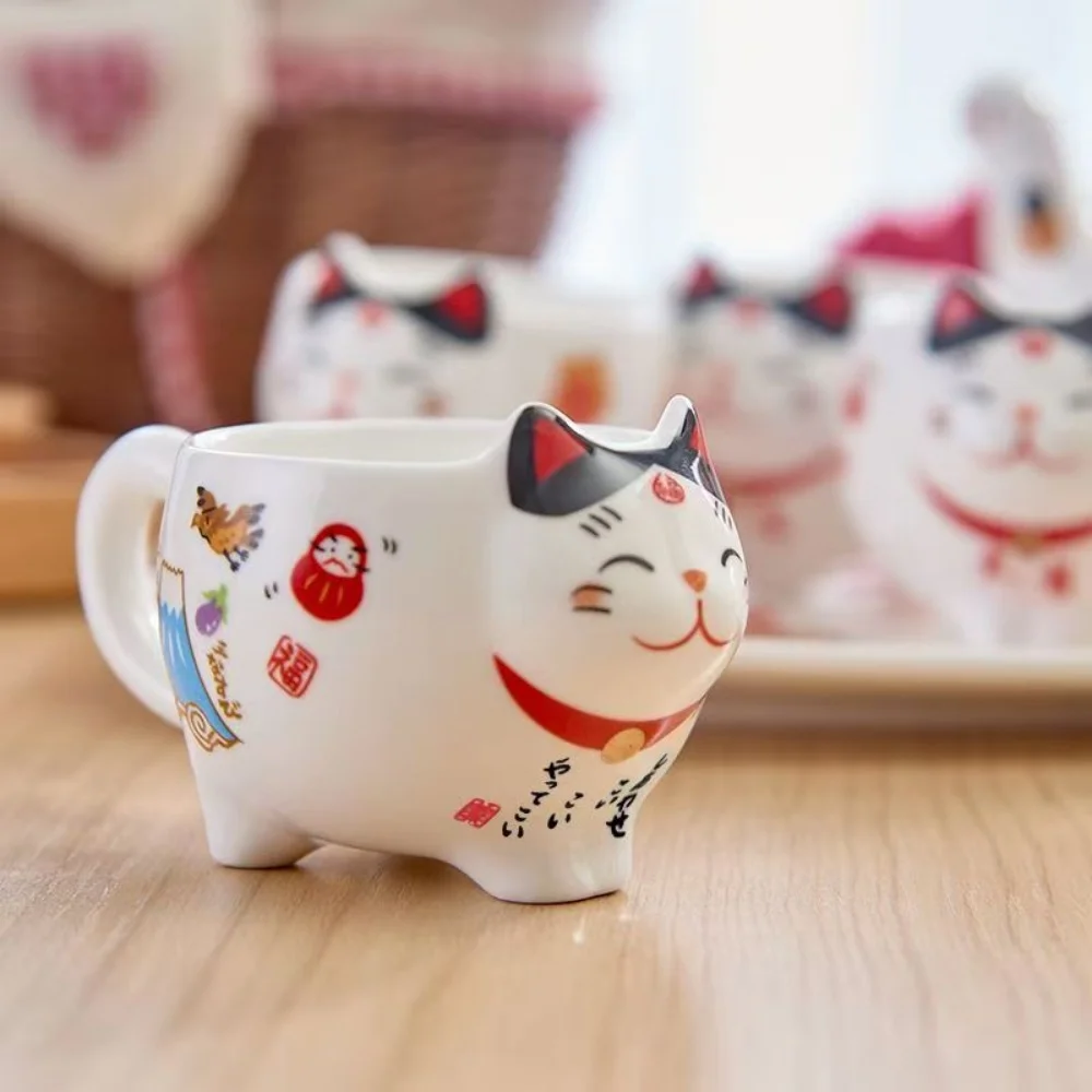 Japanese Style Lucky Cat Ceramic Coffee Mug 80ML Mini Espresso Cup With Handle Fortune Cat Tea Cup Porcelain
