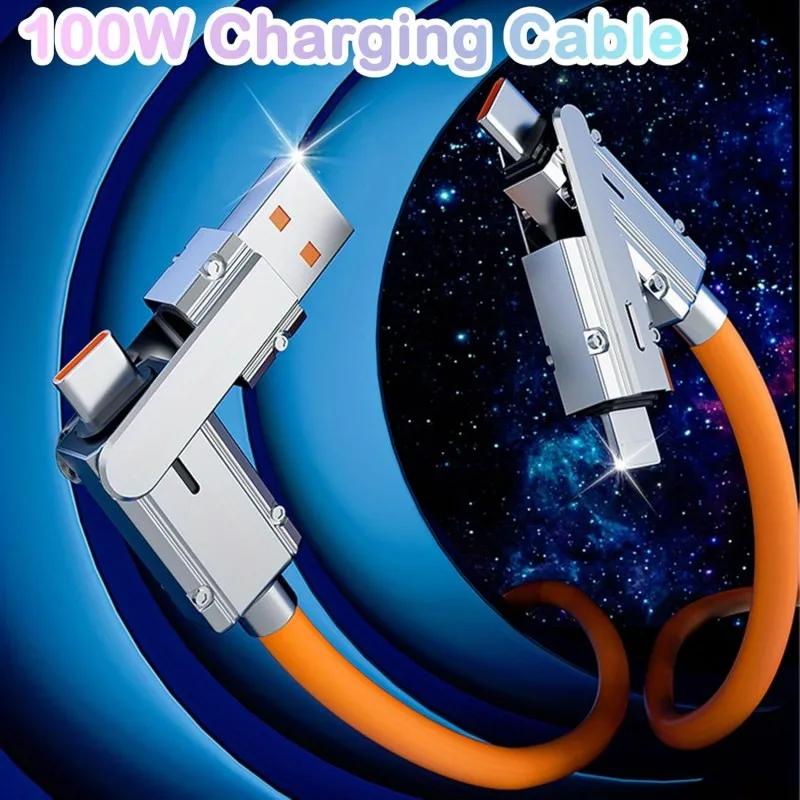 

Новый кабель для быстрой зарядки данных 4-в-1, 100 Вт, USB-A, тип-C, L-порт, кабель для передачи данных, кабель для зарядки длиной 1 метр