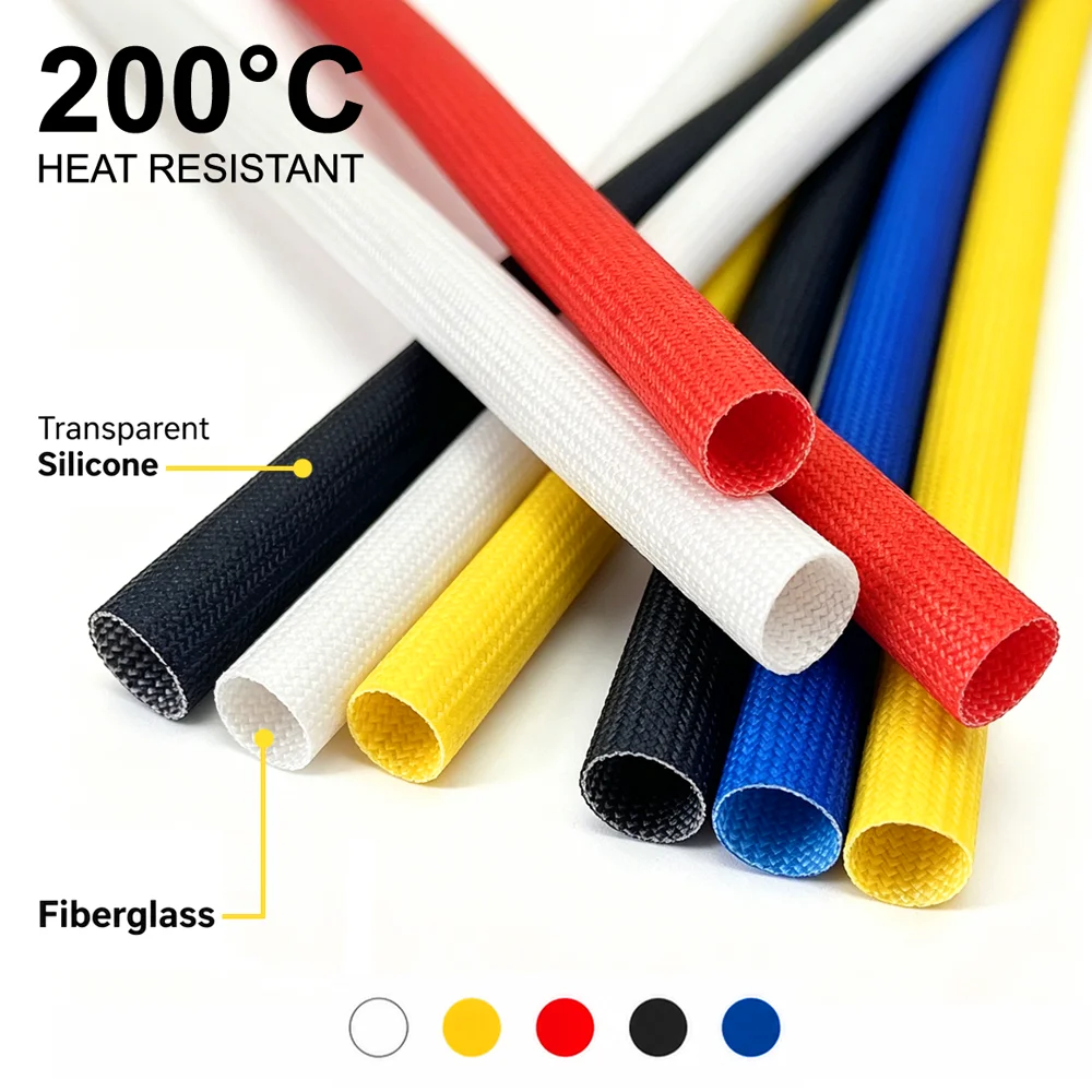 20M/10M/5M/2M  200degree Fiberglass Wire Cable Sleeve ID 1~ 20mm wear-resistan Flame retardant fire-resistant and heat-resistant