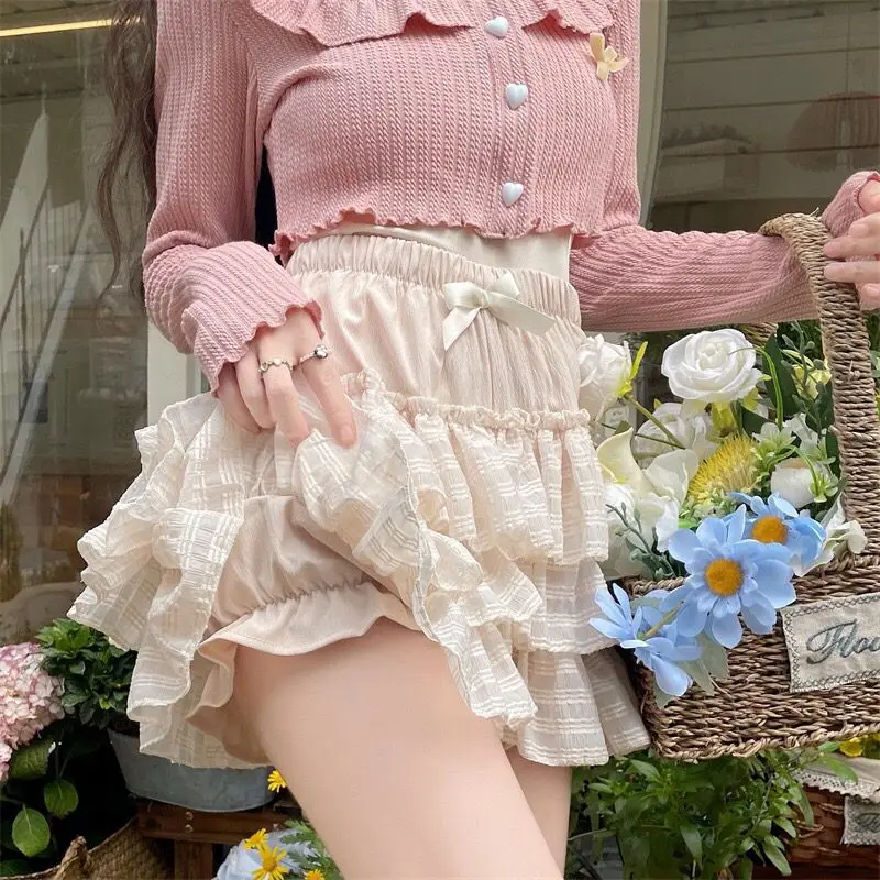 Summer women's ballet gentle pink top+bow cake skirt two-piece set
