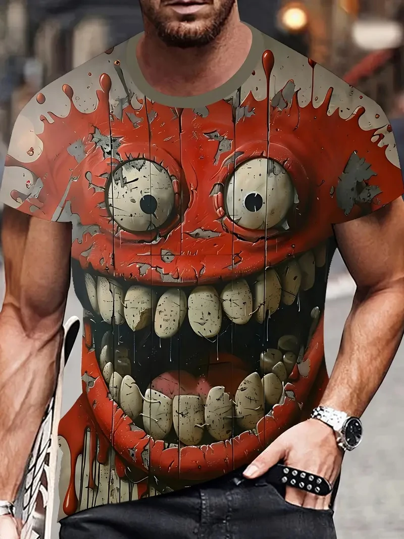 Men's T Shirt Funny 3D Print Abstract Face Pattern Tee Casual O-neck Short Sleeve Tops Hip Hop Trend Streetwear Fashion Clothing