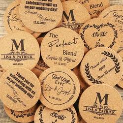 10Pcs Personalized Engraved Cork Coasters for Wedding Guests Custom Wedding Coasters Bridal Shower Birthday Party Gift