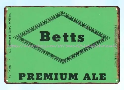 1950s Betts Beer William Gretz Brewing Co Philadelphia PA metal tin sign