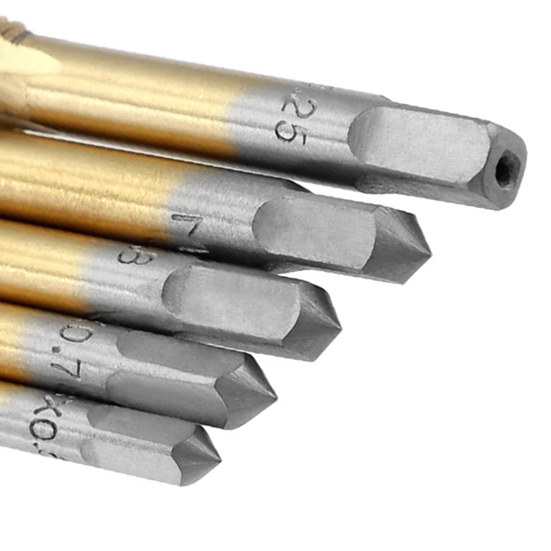 Grifo de rosca recta de 5 piezas, broca de mano de acero de alta velocidad, tornillo métrico recubierto de titanio, M3, M4, M5, M6, M8