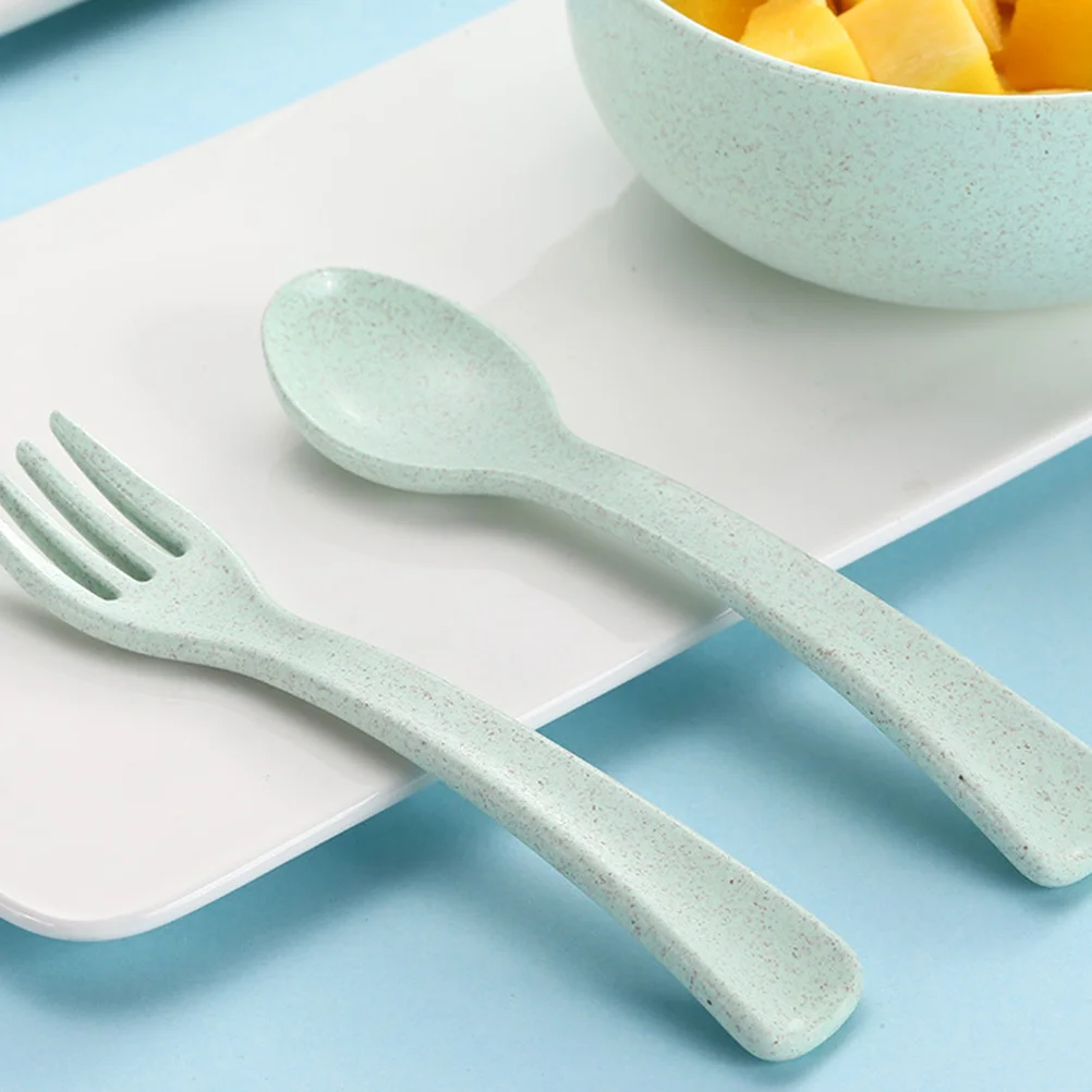 

6 pcs Children Tableware Kids Fork Spoon Utensils Eco-friendly Reusable Anti-skid Durable Toddler Spoons Camping Dining