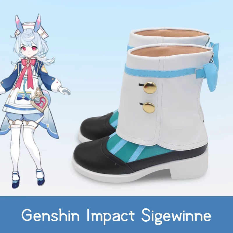 Genshin Impact Water Country head nurse Cos Sigewinne Cosplay Cute Prop shoes Customize Mid-calf boots