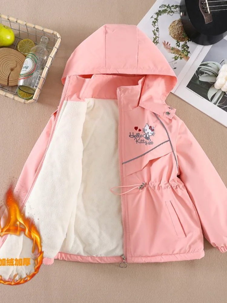 

Sanrio Kuromi New Autumn Winter Warm Girls Jacket Cute Thick Coats Thick Windbreaker Outerwear Kids Cotton Clothes Snowsuit Gift