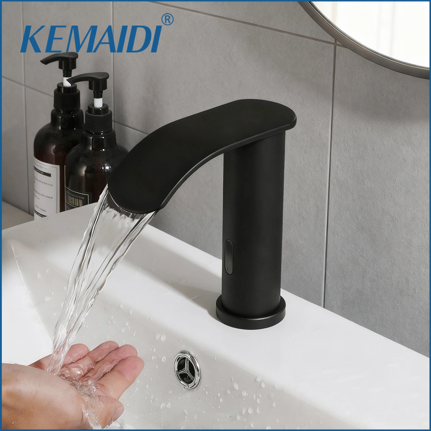 

KEMAIDI Automatic Sensor Bathroom Basin Faucet Matte Black Touchless Vessel Sink Tap with Infrared Motion Activation White