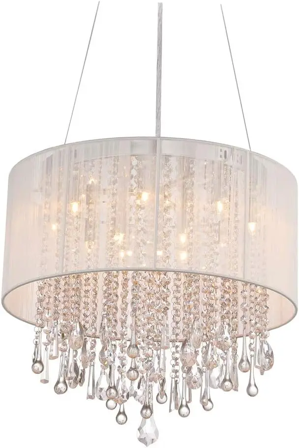 Collection Round White Silk String Shade and Crystal Dual Mount Flush Hanging lighting for living room  chandeliers