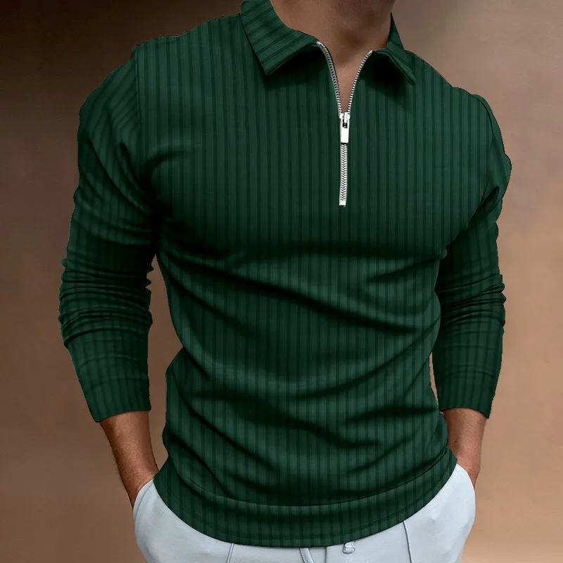 Autumn And Winter Men's POLO Shirt Zipper Striped Long Sleeve Digital Printing