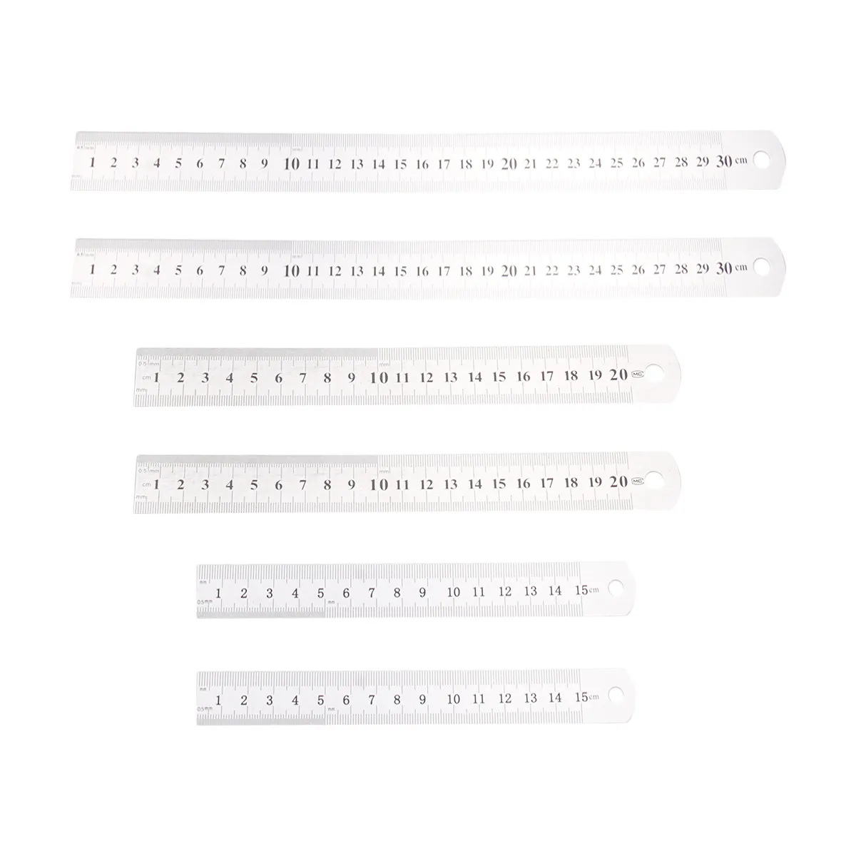 6pcs Stainless Steel Ruler Set, Double-Sided 15cm Precision Straight Ruler for School, Office & Engineering
