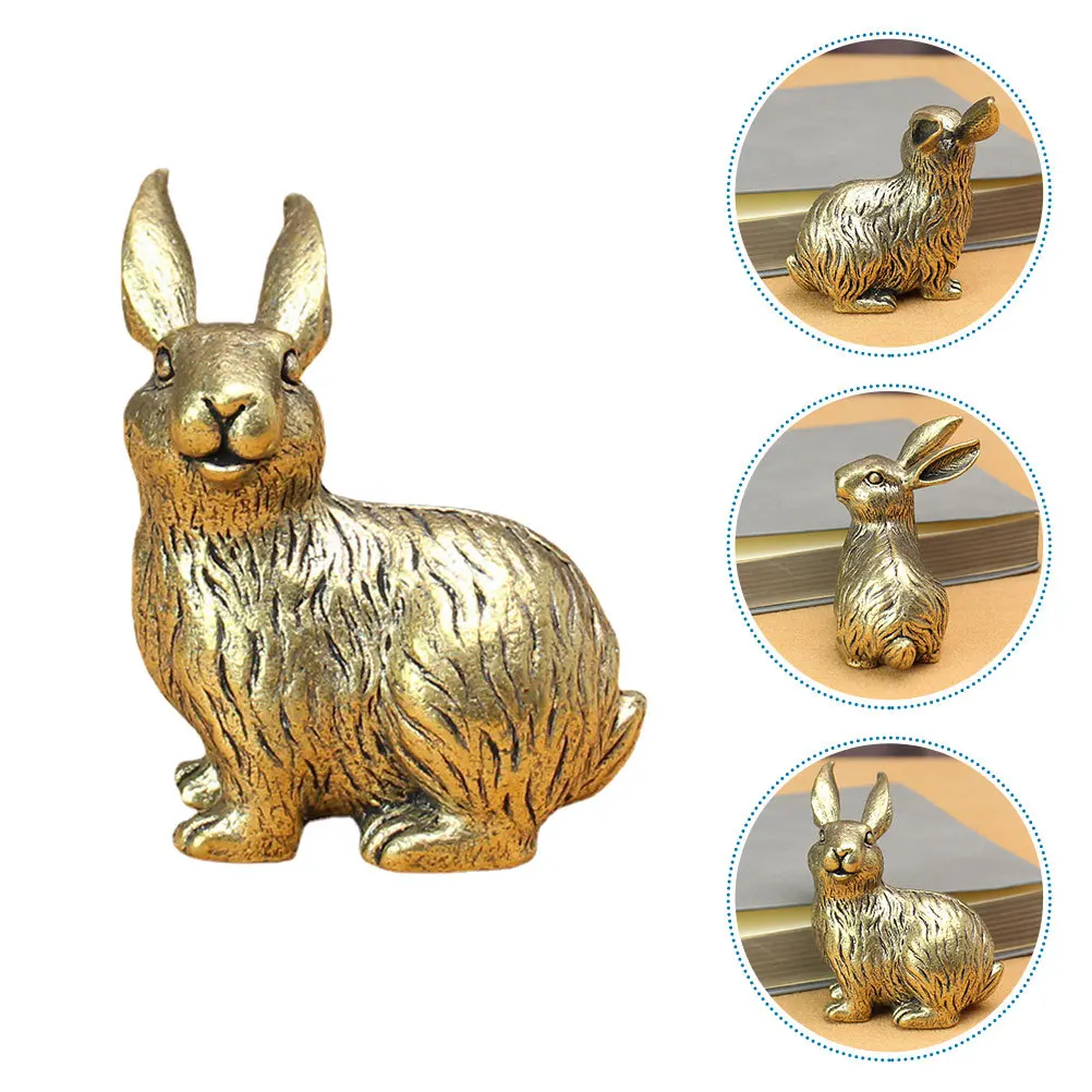 

Elegant Brass Rabbit Statue Vintage Decor Bunny Craft Desktop Ornament Small Metal Decoration for Office Bunny Figurine