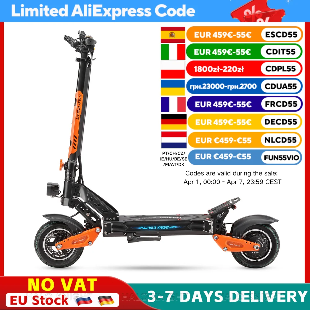 Trottinettes électriques HALO KNIGHT T102 pas chères, 52V 1200W 21Ah, livraison gratuite, 50KM/H, trottinette électrique pliable