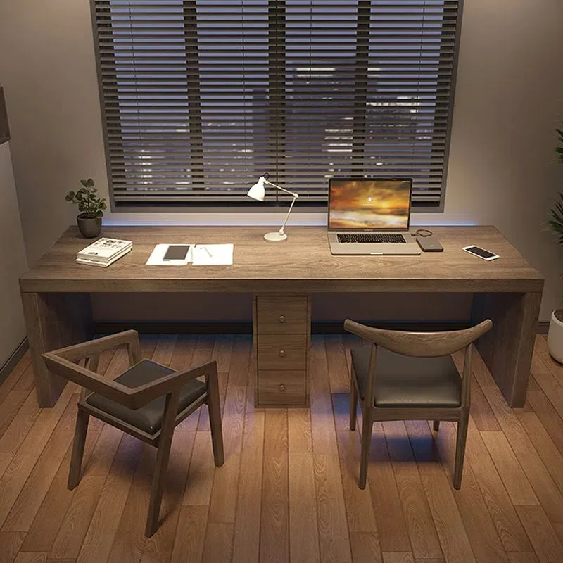 Nordic solid wood double desk study home children's study table and chair combination simple rectangular office computer desk