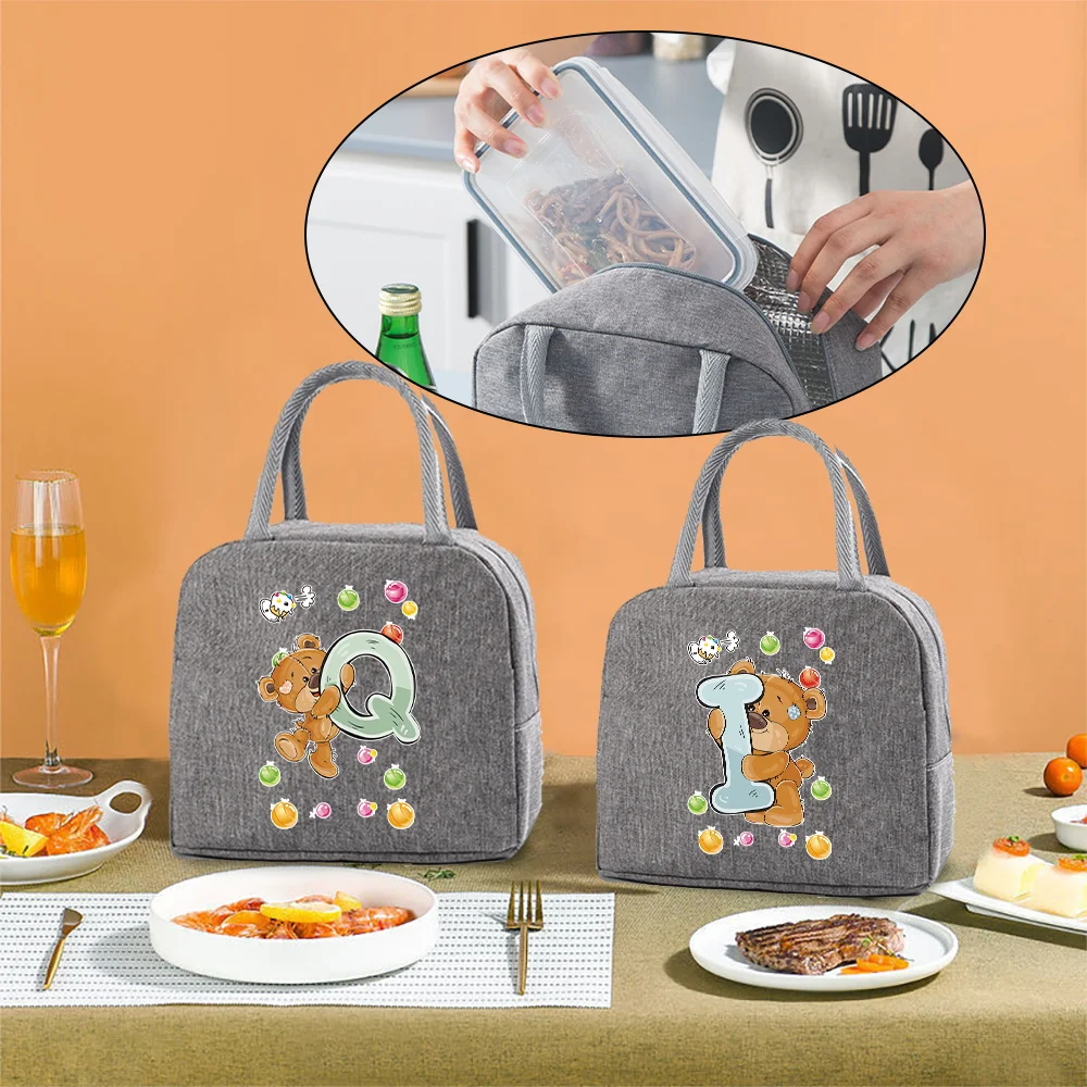 Fashion Lunch Bags Large Capacity Tote Picnic Drink Lunchbox Thermal Bag Cute Bear Pattern Portable Outdoor Office Lunch Bag New