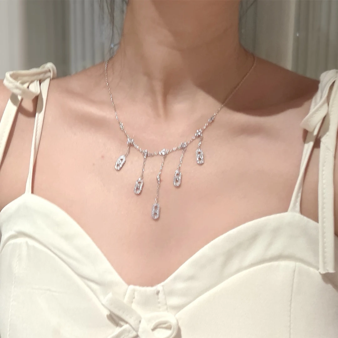 

Luxury Jewelry 925 Pure Silver Women's Necklace with Five Pendant.Exquisite Wedding Jewelry Accessories Holiday Gifts