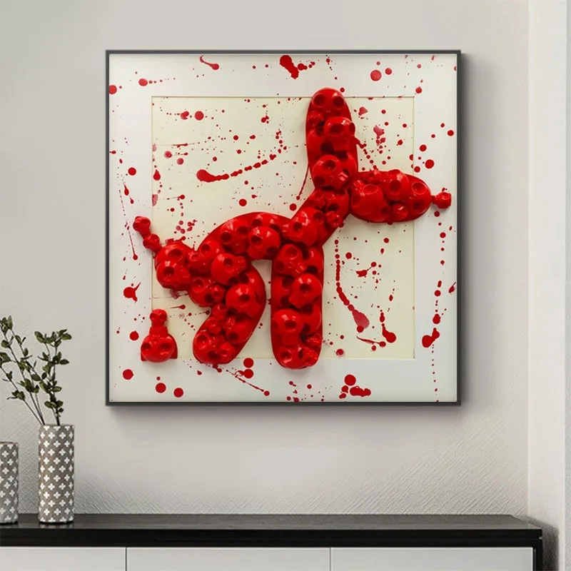 Red Dog Statue Wall Art Poster Modern Graffiti Nordic Sculpture Prints Canvas Painting Picture for Toilet Bathroom Home Decor