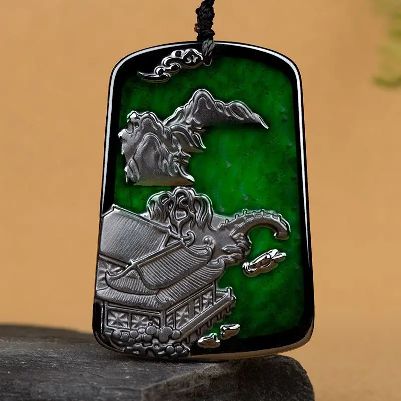 

Natural A Goods Ink Jade Artistic Conception Landscape Brand Pendant Ice Jadeite Charms Men's Jewelry Wholesale Drop Shipping