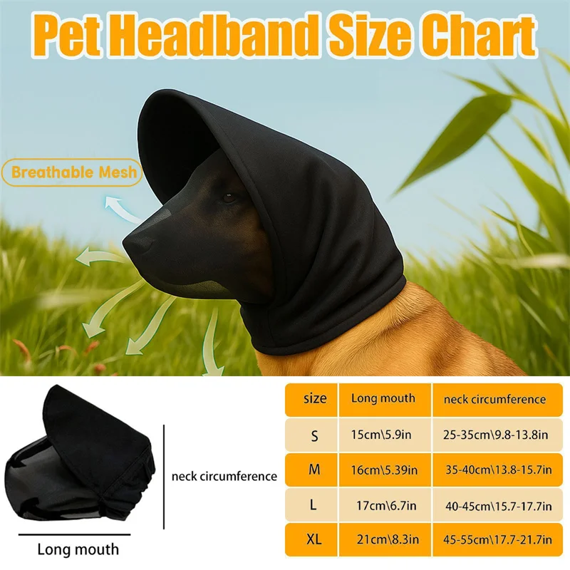 Dog Mask Head Protector Face Cover Breathable Mesh with Adjustable Buckle Pet Headwear Guard Walking Camping Hiking Travel