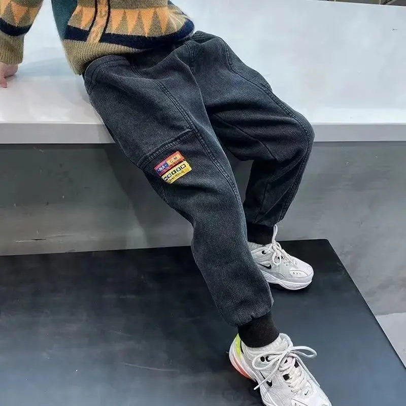 

Boys' Jeans Autumn And Winter 2026 New Collection Children's Plush Thick Casual Pants Long Pants