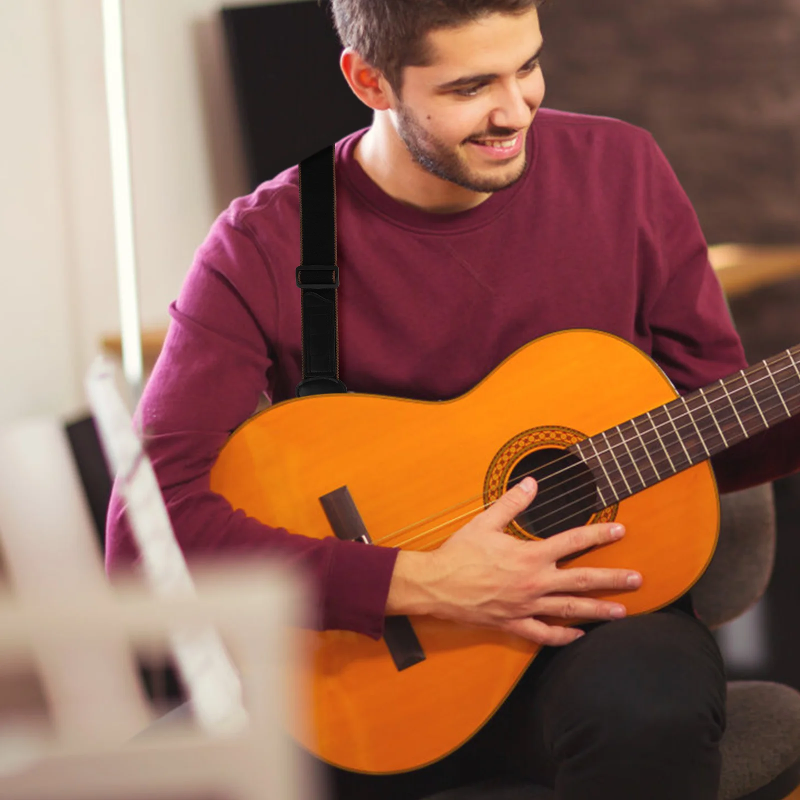 حزام جيتار مبتكر، حزام جهير صوتي متين، قطن ممتاز، مريح وقابل للتعديل، حزام كتف جيتار