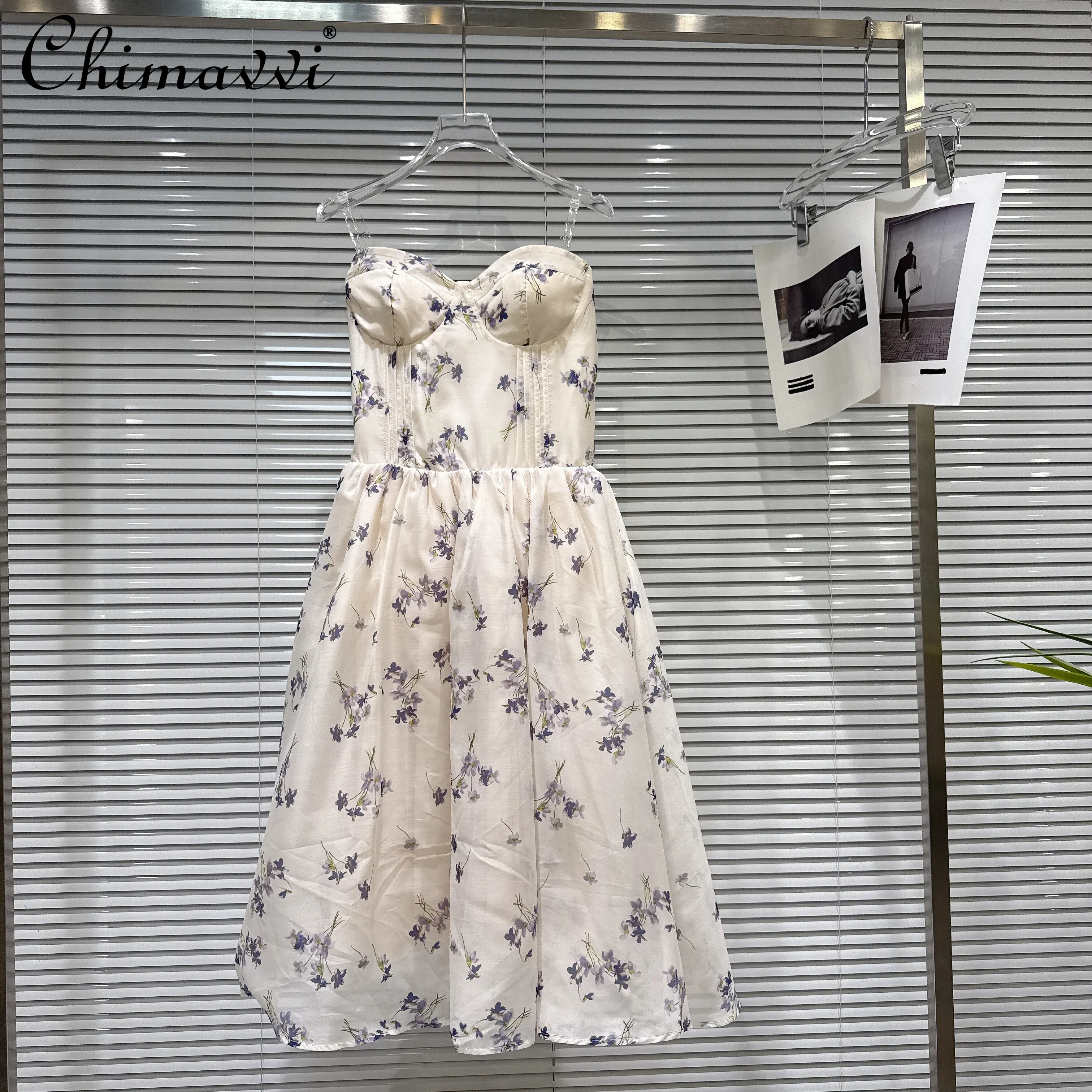

2026 Summer French Elegant Sweet Vacation Style Floral Chiffon Dress Sleeveless High Waist Fishbone Slim A-line Long Dress Women