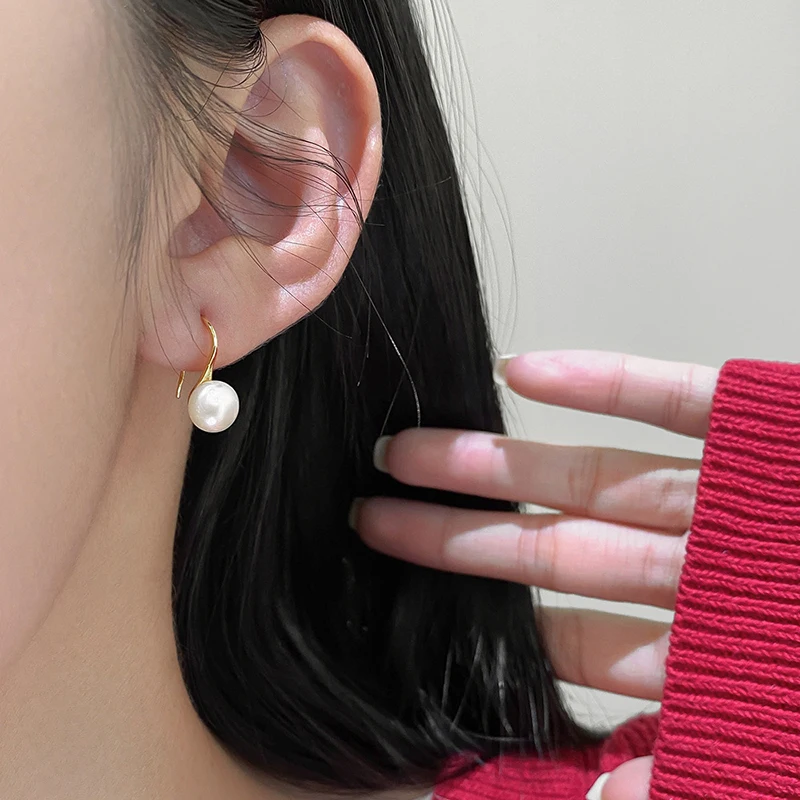 WANTME 925 فضة طبيعي الباروك اللؤلؤ الأذن هوك للنساء موضة بسيطة تصميم فرنسي أقراط مجوهرات اكسسوارات #4