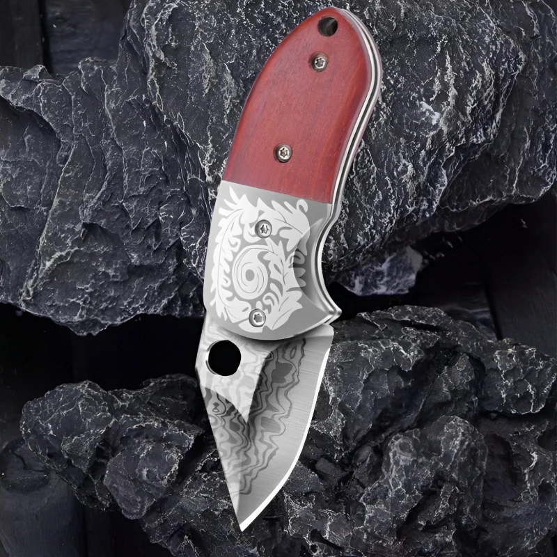 PLYS damascus outdoor fruit knife, folding portable mini small knife, sharp and high hardness stainless steel folding knife