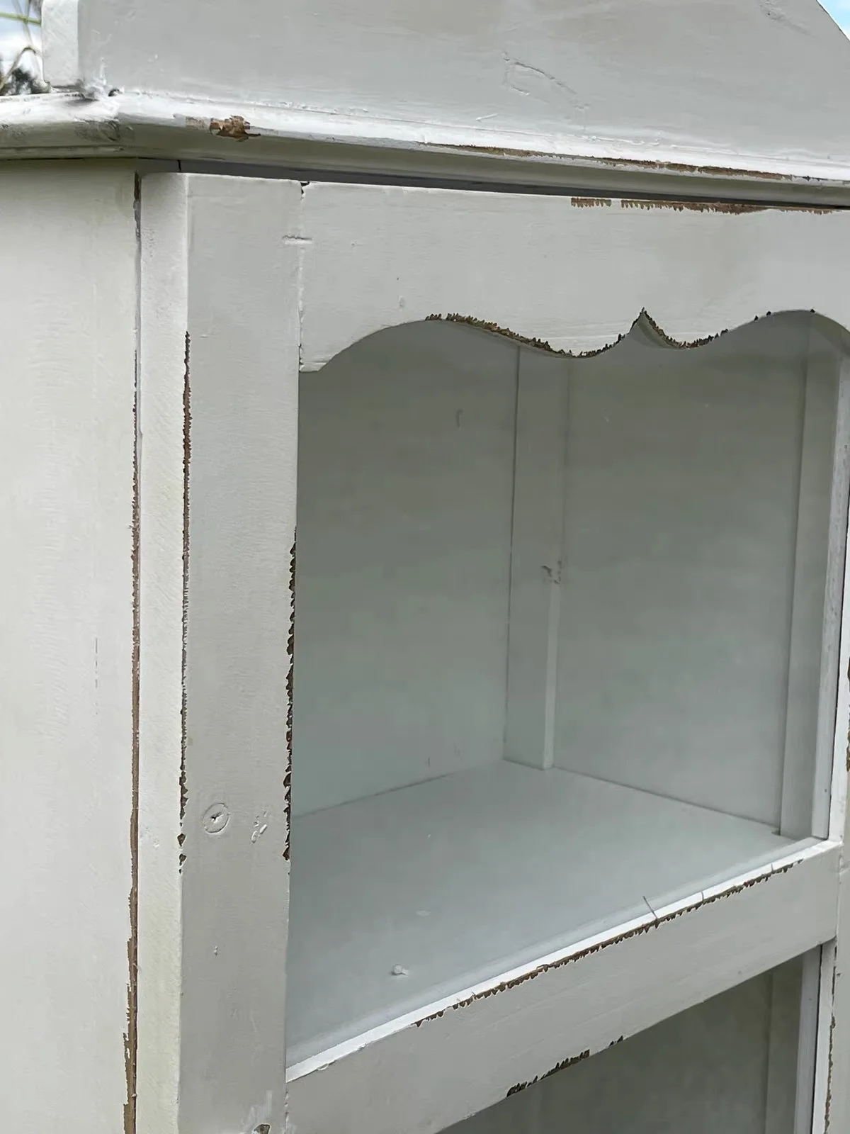 Handmade Vintage White Wood Display Cabinet with Glass Door, Wall-Mounted or Tabletop Storage Shelf for Bathroom Kitchen Decor view 3