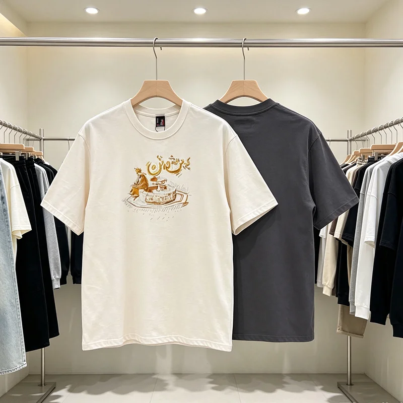 Summer New DERSCHUTZ Men Short Sleeve Tee Arabic Desert Scene Embroidery Loose Street Top