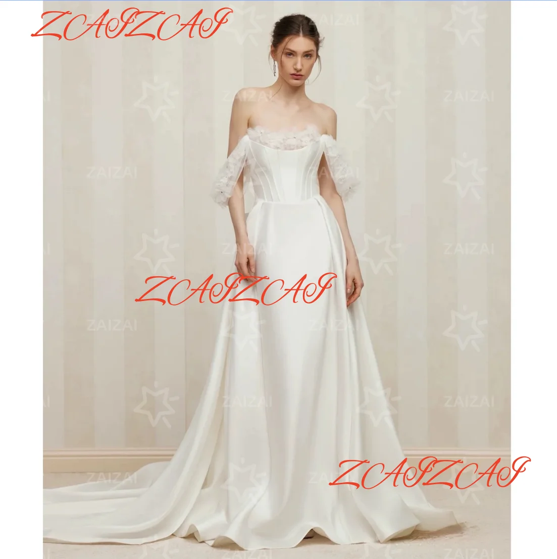 

Customized Exquisite Classic Corset Wedding Dress Decorated With Voluminous Transparent Flowers Charming Bridal Gowns