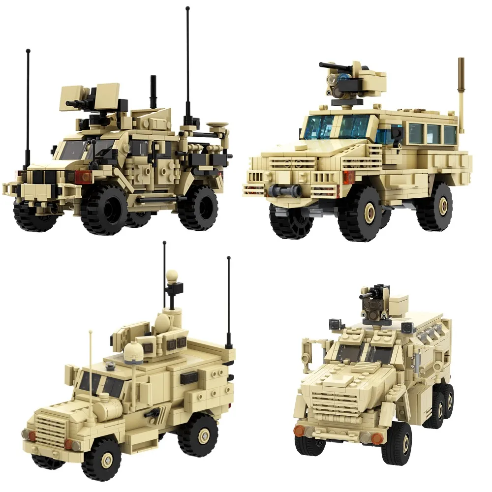 

Gobricks MOC 4x4 MRAP Anti Mine Antis Ambush Vehicle Model Building Blocks Classic Military Combat Vehicle TankS Bricks Toy Gift