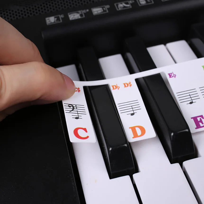 Autocollants pour clavier de piano 88/61 touches, étiquettes de notes de musique amovibles pour débutants, étiquettes de touches de piano en PVC, guide de notes de piano en silicone