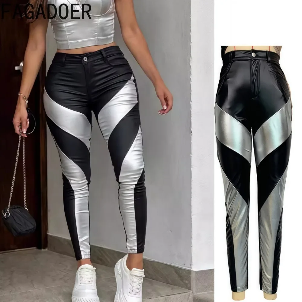 FAGADOER Y2K Fashion Color Block Pants Women Button Skinny High Waist Pants Female Streetwear Hipster Bottoms 2025 Spring New