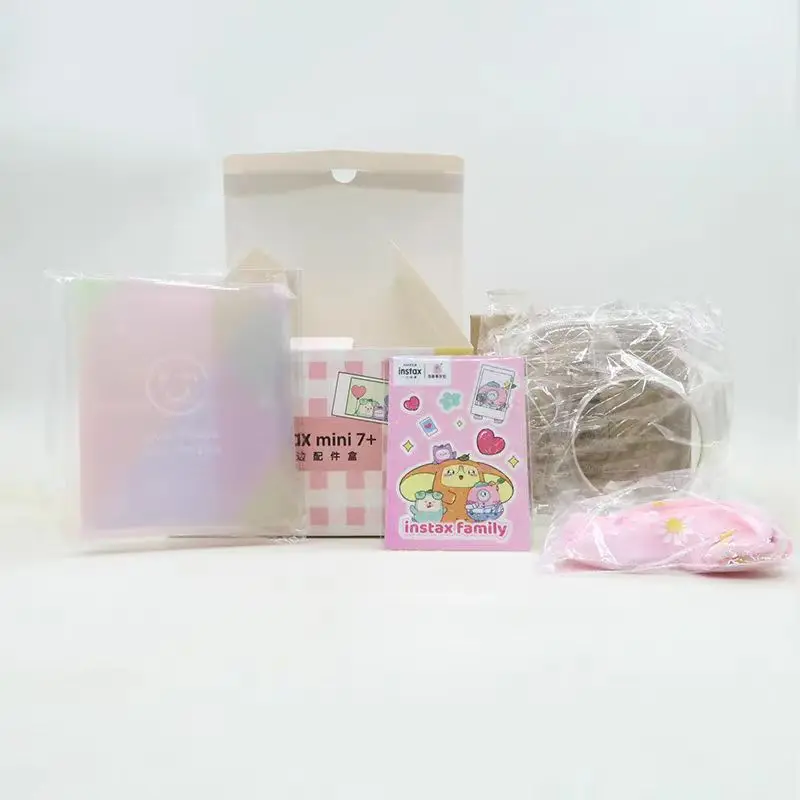 FUJIFILM Instax mini 7 + Accesorios caja de regalo que incluye funda protectora transparente, correa para el hombro, álbum de libros, pegatinas para cámara