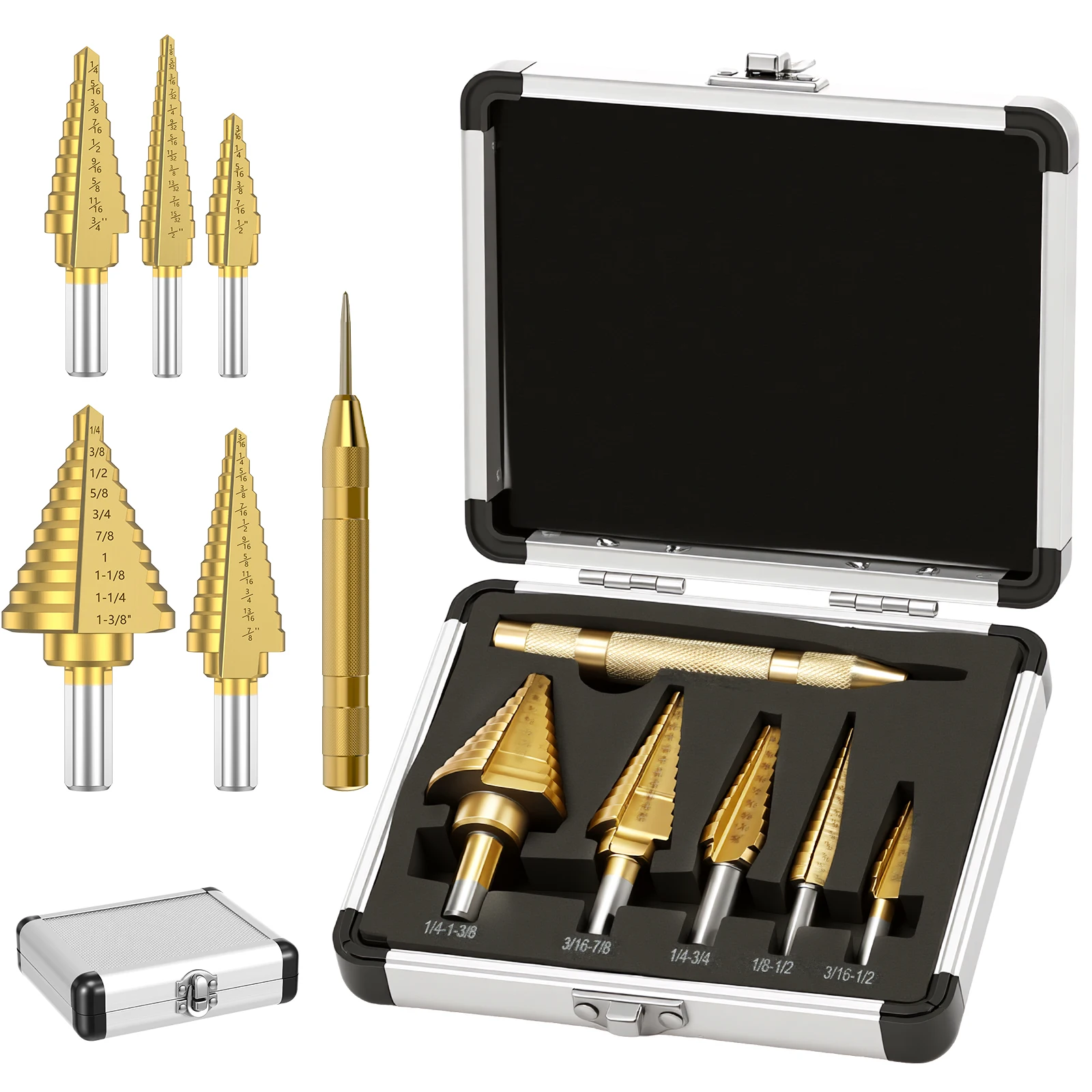 HSS Titanium Steel Step Drill Bit Set 6-35mm High-Speed Coated Cone Cutter Drill Bit Set Hex Shank for Plastic Wood Metal Tools