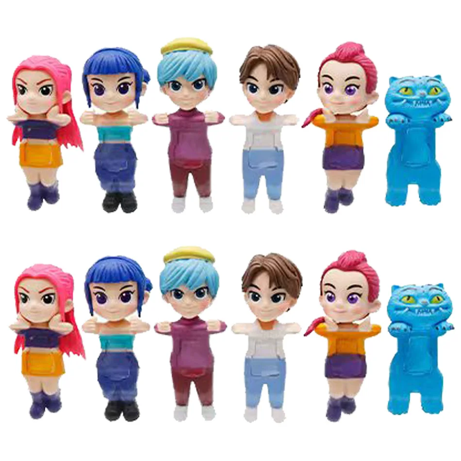 12pcs Anime Demon Hunters PVC Figure Set Blind Box Derpy's Tiger Rumi Mira Zoey Sussy Collectible Statuettes Decoration Toy