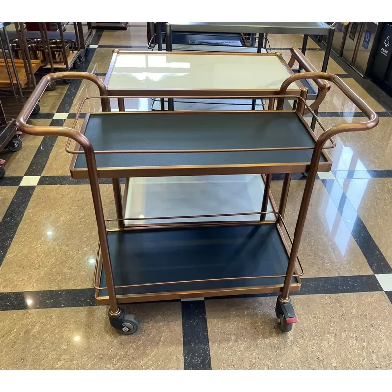 Modern Stainless Steel 4-Wheel Hand Cart for Liquor Wine Food Serving Housekeeping Trolley for Hotel Bar Home Bar Dining