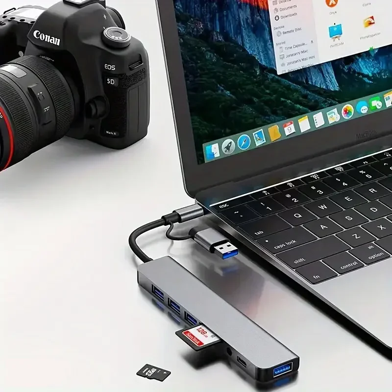 8 in 1 USB C Hub Type C Splitter Extender with 4 USB Ports 1 USB-C Port TF/SD Card Reader Audio Output Compatible for MacBook